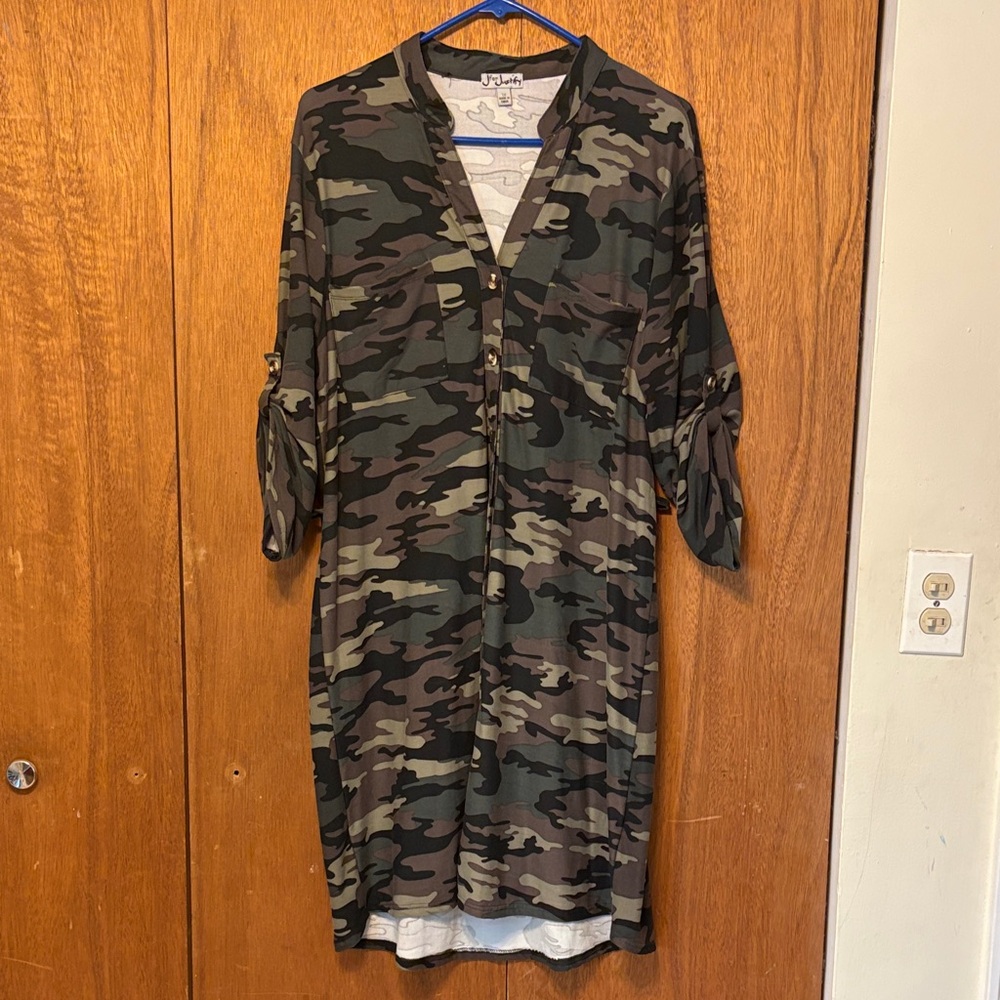 J for Justify Camouflage Tunic Dress in Green and Brown